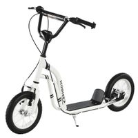 homcom patinete para ninos 5 anos scooter 2 neumaticos inflables de caucho con frenos manillar ajustable pedal antideslizante blanco   aosom espana