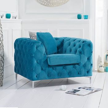 Amara Teal Plush Velvet Armchair