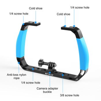 PULUZ Soporte de Buceo Subacuático de Aleación de Aluminio con Doble Empuñadura de Silicona para GoPro/ DJI/ Insta360 X5 X4 X3 y Otras Cámaras de Acción