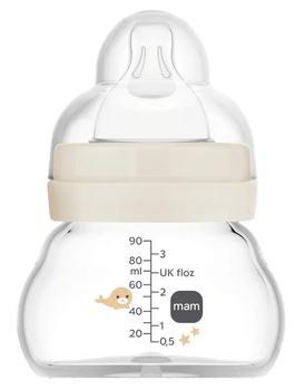 MAM Biberón Cristal Feel Good Flujo Extra Lento Neutro Brillante 0m 90 ml