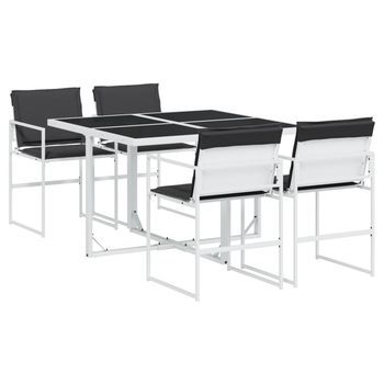 Juego De Comedor De Jardín 5 Uds | Conjunto Mueble Jardin Mesa Y Sillas Con Cojines Textilene Blanco
