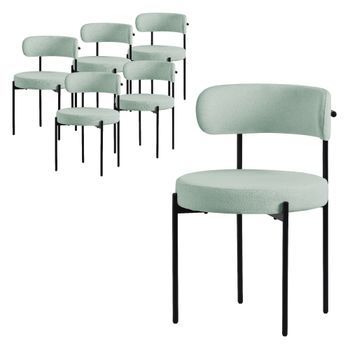 6x Sillas De Comedor Verde Tapizado Teddy Polipiel Con Respaldo Alto