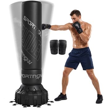 SPORTNOW Saco de Boxeo de Pie para Adultos 180 cm, Punching Ball Pesado con 20 Ventosas, Absorción de Impactos, Guantes, Base Rellenable de Arena 120 kg o Agua 70 kg, para Kickboxing, MMA, Muay Thai