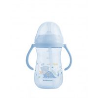 vasito de pp con pajita de silicona 300ml dino world azul