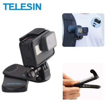 Clip de mochila TELESIN para GoPro Hero 13 12 11 10 9 8 7 360 soporte de Clip giratorio para DJI Osmo Action Xiaoyi Insta360 Action Carema