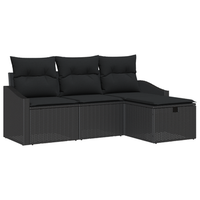 juego de sofa de jardin de 4 uds con cojines negros de ratan poliester cfw391767