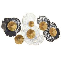 decoracion floral de pared de metal - negro blanco y dorado 98x6x50 cm dec050035
