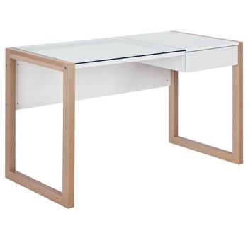 HOMCOM Mesa de Ordenador Mesa de Cristal Diseño Moderno con Tablero de Vidrio Templado Cajón 120x60x75 cm Blanco   Aosom España