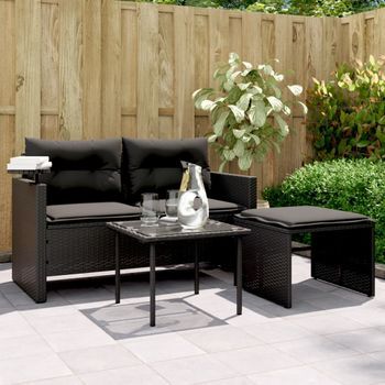 Set De Sofás De Jardín Con Cojines 3 Uds | Conjunto Mueble Jardin Mesa Y Sillas Ratán Sintético Negro Cfw3802799