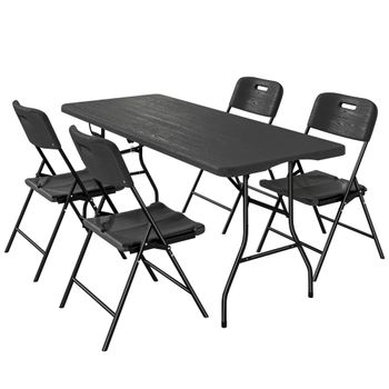 Outsunny Silla y Mesa Plegable para Camping de 5 Piezas con Sillas Tapa Impermeable HDPE y Marco de Metal Negro   Aosom España