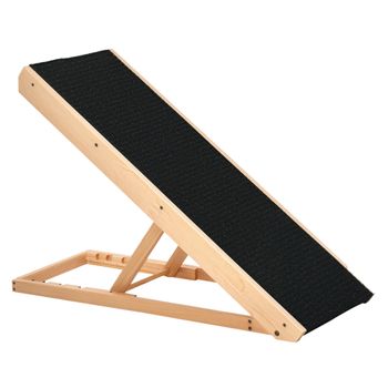 PawHut Rampa Plegable para Perros y Gatos de Madera con 4 Niveles de Altura Ajustable y Alfombra Antideslizante 90x40x61 cm Natural   Aosom España