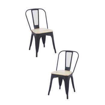 Pack 2 Sillas Valix Madera Natural De Acero Reforzado 85*46*46 Cm - Negro Mate