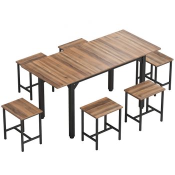 HOMCOM Set de Comedor 7 Piezas para 4-6 Personas con Mesa Extensible 160 cm Nogal Negro   Aosom España