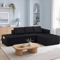 sofa esquinero cama comhoma 255cm pana modular con chaiselongue y estructura metalica cojines bolsillos - negro