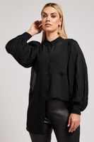 yours london camisa negra con manga larga plisada mujer curvy y tallas grandes yours london