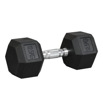 HOMCOM Mancuerna Hexagonal 12,5 kg de Hierro Fundido Recubierta de Goma para Entrenamiento en Casa Gimnasio Negro   Aosom España