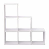 libreria de escalera con 6 cubos de mdf blanca