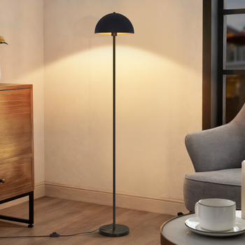 Nettlife Lámpara De Pie Industrial Negro Y Oro 170cm, Pantalla De Cúpula Metálica, Base De Hierro Estable, Diseño Elegante Para Salón, Casquillo E27
