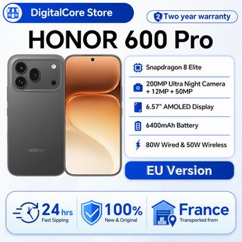 HONOR 600 Pro 5G Smartphone Versión EU Snapdragon 8 Elite Pantalla AMOLED de 6.57” 6400mAh 80W SuperCharge 50W Inalámbrico 12GB+512GB 200MP IA Ultra Night Diseño unibody metálico eSIM Botón IA NFC
