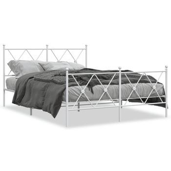 Cama Matrimonial | Cama Para Adultos | Estructura Cama Metal Cabecero Y Estribo Blanco 140x190 Cm