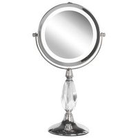 espejo de maquillaje iluminacion led metal plateado o 13 cm doble cara magnifica 1x  5x maury