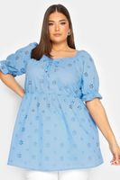 yours blusa azul de algodon con bordados calados mujer curvy y tallas grandes yours