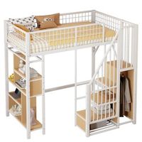cama de entrepiso de 90 x 200 cm - cama de metal con almacenaje - cama infantil - blanco