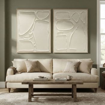 Conjunto de 2 cuadros lienzo moderno 3d blanco 80x4x100 cm