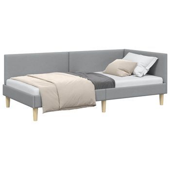Cama Individual | Cama Para Adulto | Estructura De Cama En Esquina Gris Claro 90 Cm X 190 Cm