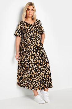 Yours Vestido Largo Negro De Leopardo, Mujer Curvy Y Tallas Grandes, Yours