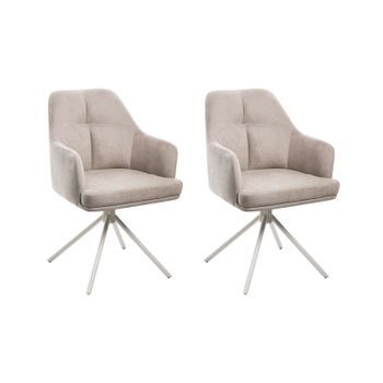 Conjunto De 2 Sillas De Comedor Modernas De Tela Asiento Acolchado Patas De Metal Beige Giratorias Gris Pardo Mira