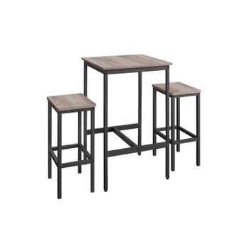 Mesa de Bar con Taburetes, Greige Brezo + Negro Tinta