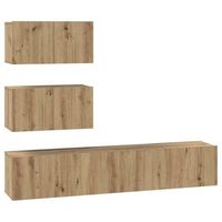 conjunto de mueble de tv 4 uds  mueble de salon  gabinete de tv roble artesanal