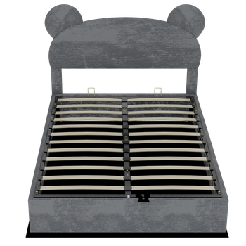 Cama Tapizada Infantil 140x200 - Cabecero De Dibujos Animados, Almacenamiento Con Pistón - Gris