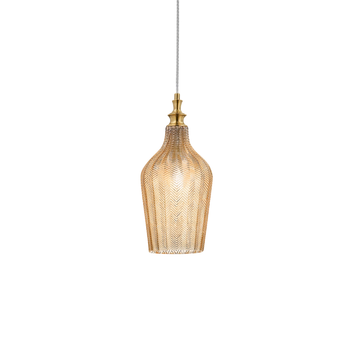 Cleofe - Lámpara Colgante De Cristal Ámbar Transparente Y Latón - Casquillo 1xe27, Estilo Vintage, Ip20, 1xe27 Máx 1x60w, D.18cm, Bombillas Excluidas