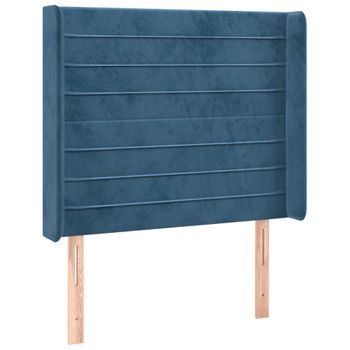 Cabecero Cama Mueble De Dormitorio Con Led De Terciopelo Oscuro 93 X 16 X 118/128 Cm Azul M02_0001381