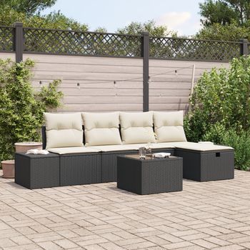 Conjunto De Sofá De Jardín  De 6 Piezas Con Cojines De Ratán Negro V8174 Unico / Negro