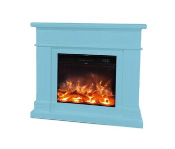 Chimenea eléctrica con inserto eléctrico 1500 con efecto de llama superrealista y revestimiento de madera mdf azul turquesa. chimenea de diseño con mando a distancia. hecho de madera mdf de alta calidad fácil de colocar o mover.