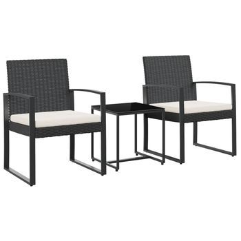 Conjunto Comedor Jardin 3 Uds | Mueble Jardin Mesa Y Sillas Con Cojines Pp Aspecto Ratán Negro