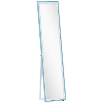 HOMCOM Espejo de Pie Cuerpo Entero con Marco de MDF Espejo de Pared Rectangular con 2 Formas de Uso 37x4x157 cm Blanco y Azul