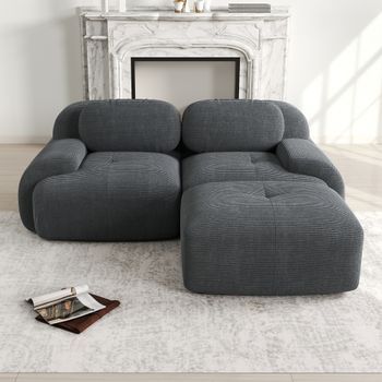 Sofá Esquinero Modular De Pana Suave Gris, Sin Marco, 2 Plazas
