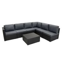 conjunto modular de muebles de patio de ratan  negro - 7 piezas