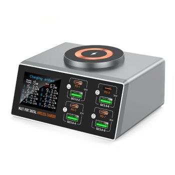 Bakeey WLX-X9S 140W Cargador PD USB de 8 puertos 4USB-A+4USB-C PD QC3.0 Carga inalámbrica rápida Estación de carga de es