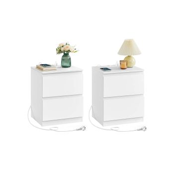 Kailyn Colección - Mesita de Noche con Regleta de Enchufes con 2 Cajones, Blanco Nube / 2
