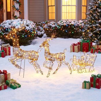 Reno De Navidad Exterior Con Trineo 240 Led Blanco Cálido Outsunny
