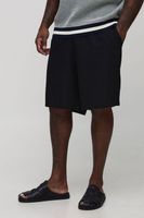 pantalon corto plus holgado de lino grueso con cintura fija negro