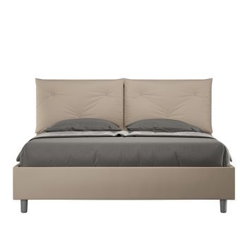Cama Con Somier Acolchada 160x210 Cuero Sintético Gris Paloma Appia