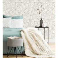 papel pintado vinilico ecologico de flores rosa palido fondo gris - helen flowers 680620 de gaulan - rollo de 10 m x 053 m