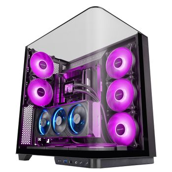 Mars Gaming MC-INFINIO, Caja Gaming ATX, Cristal Templado Curvado Sin Marco, 2x Ventiladores ARGB 120mm, Montaje Vertical de Tarjetas Gráficas, Soporte Refrigeración Líquida hasta 360mm, USB-C, Torre