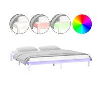 estructura de cama con leds madera maciza blanca 150x200 cm